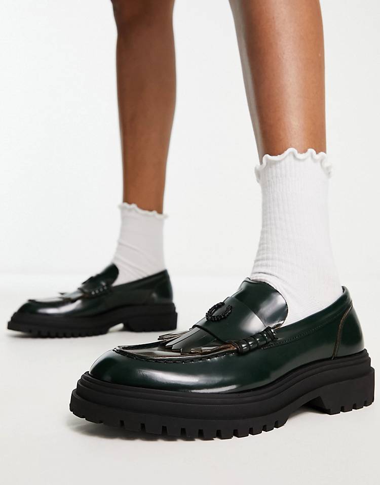 Fred Perry fp leather loafers in night green